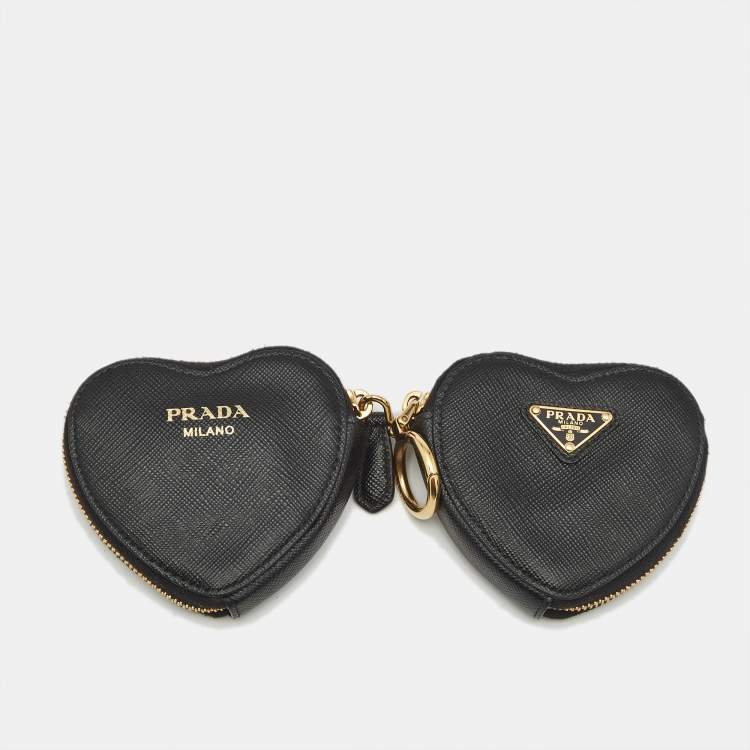 Pre Owned Prada Black Saffiano Leather Heart Double Pouch