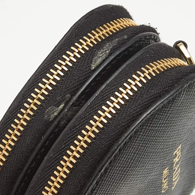 Pre Owned Prada Black Saffiano Leather Heart Double Pouch