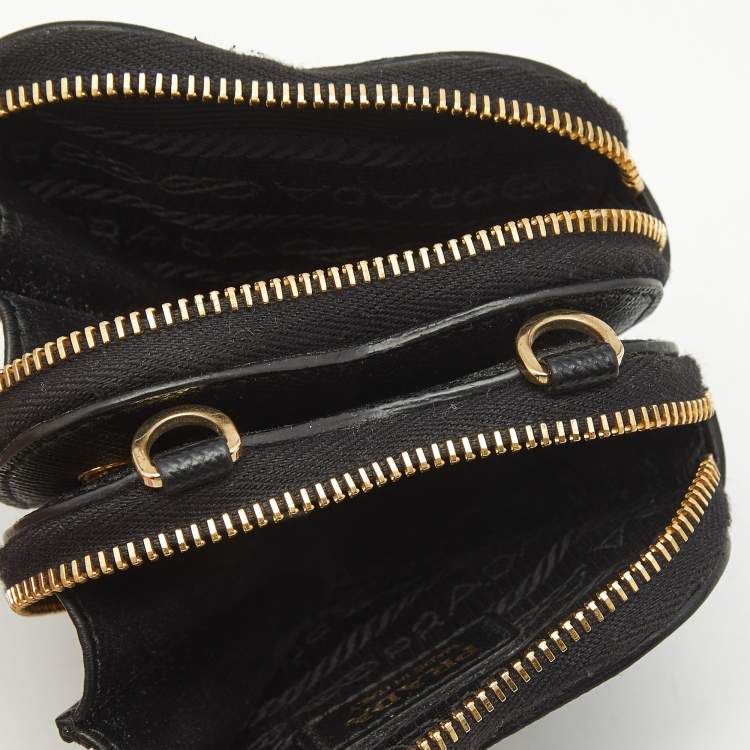Pre Owned Prada Black Saffiano Leather Heart Double Pouch