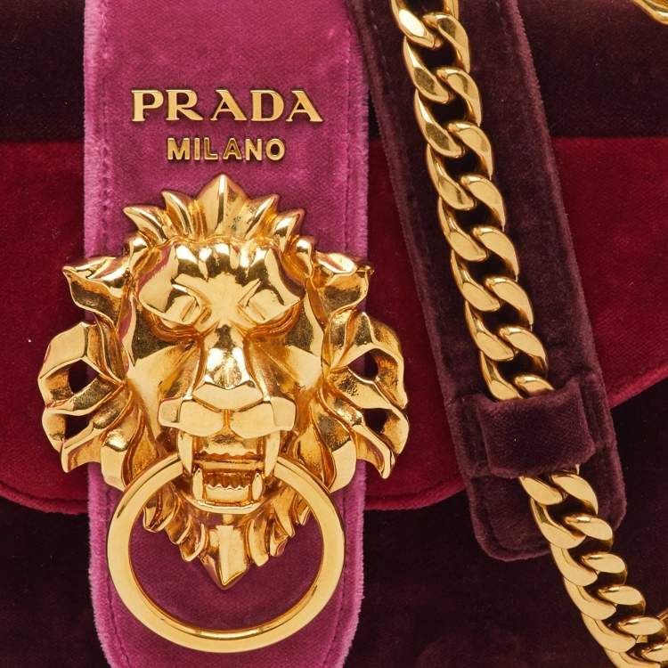 Pre Owned Prada Multicolor Velvet Lions Head Cahier Flap Shoulder Bag
