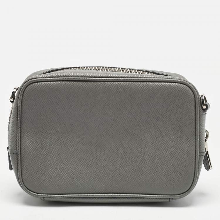 Pre Owned Prada Grey Saffiano Leather Mini Camera Crossbody Bag