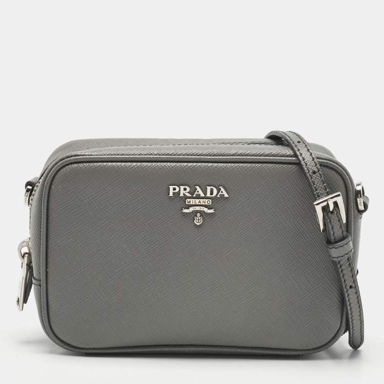 Pre Owned Prada Grey Saffiano Leather Mini Camera Crossbody Bag