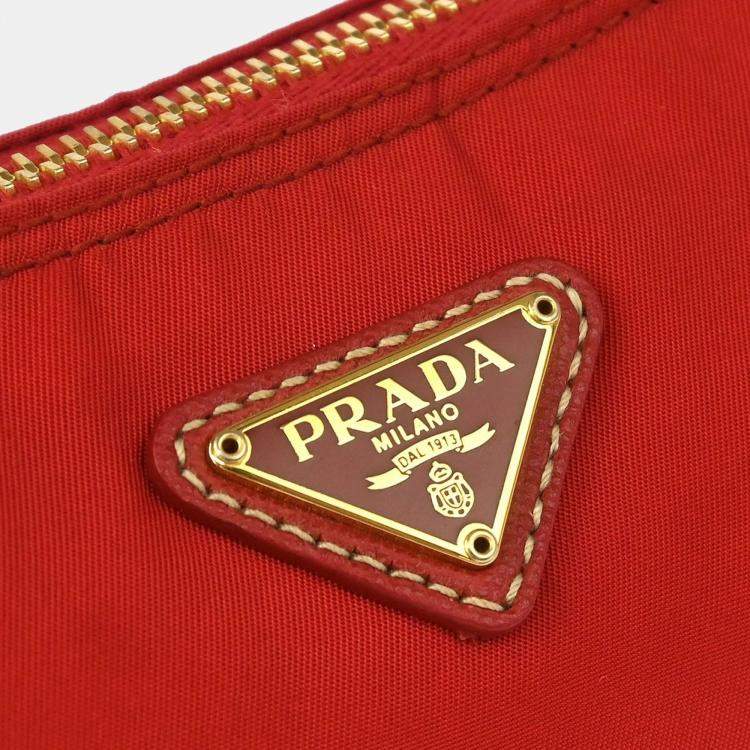 Pre Owned Prada Red Nylon Hobo Bag