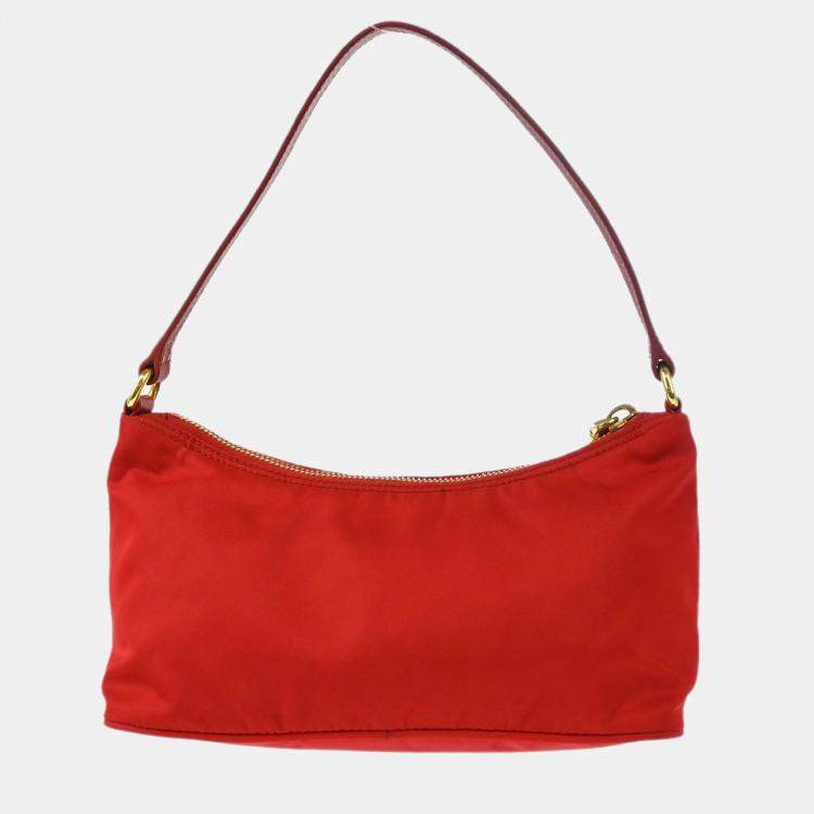 Pre Owned Prada Red Nylon Hobo Bag