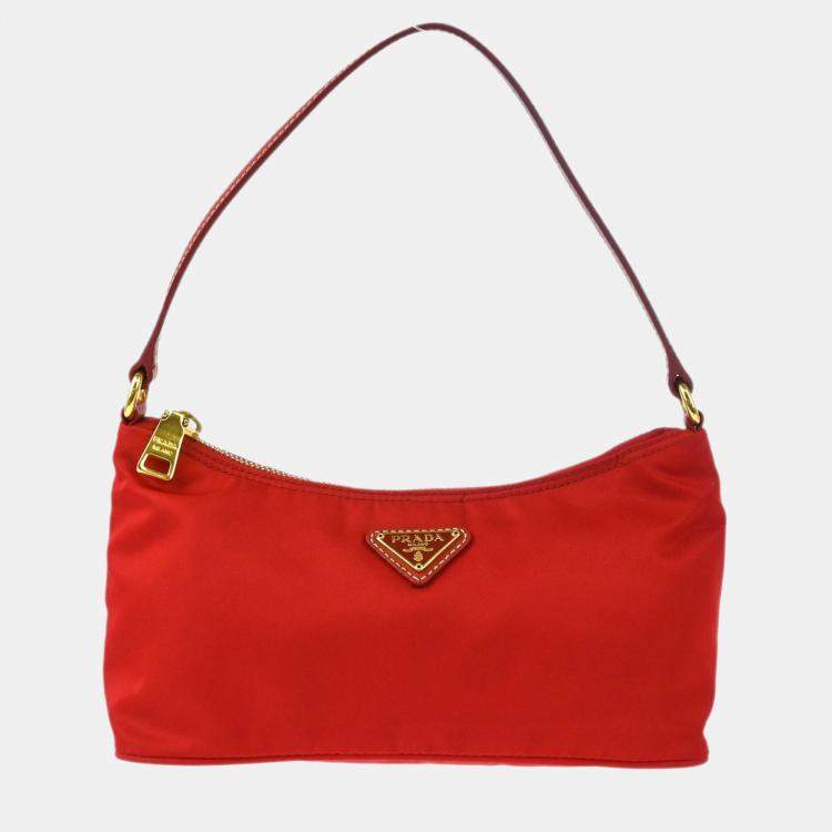 Pre Owned Prada Red Nylon Hobo Bag