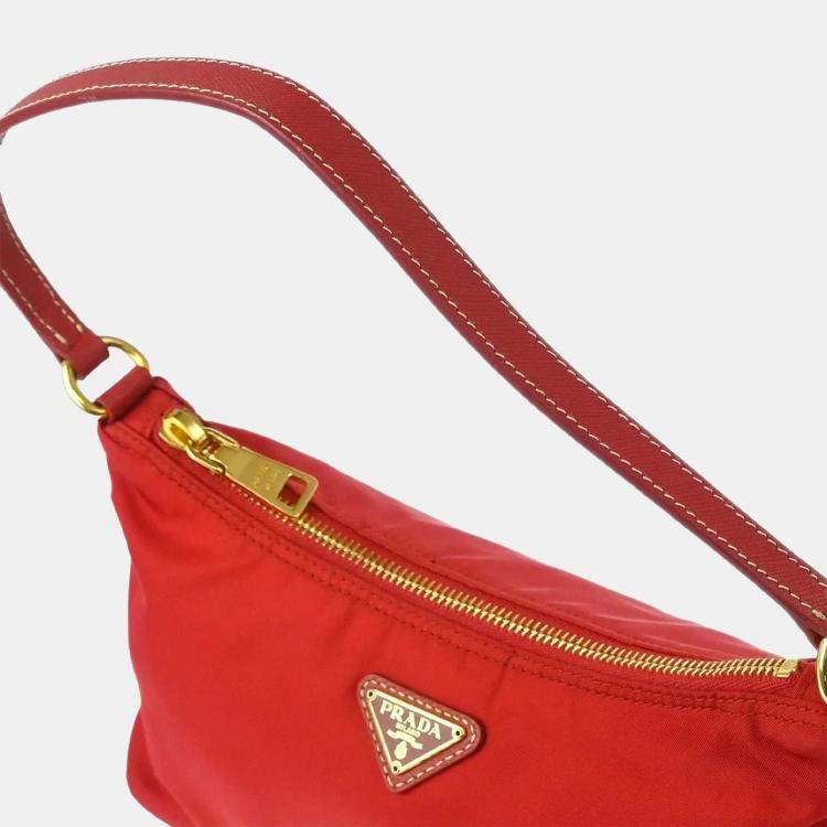 Pre Owned Prada Red Nylon Hobo Bag