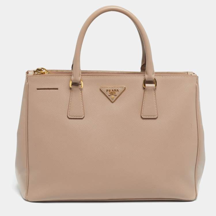 Pre Owned Prada Nude Saffino Leather Medium Double Zip Tote