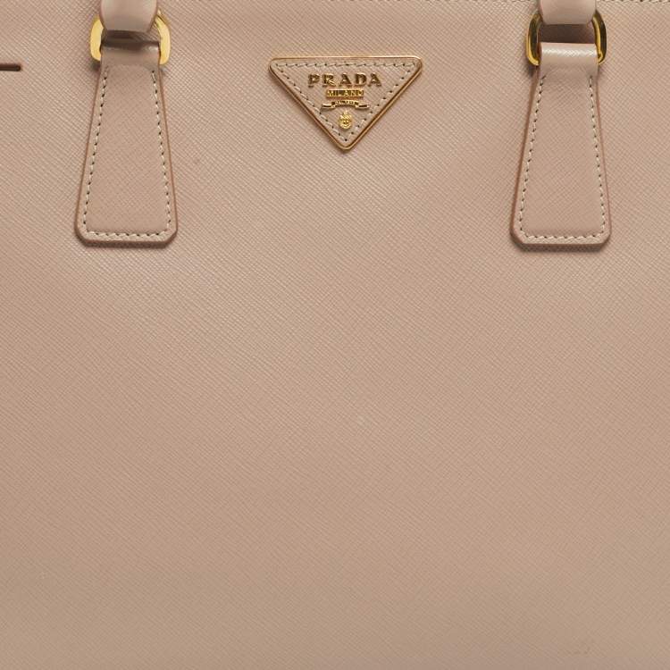 Pre Owned Prada Nude Saffino Leather Medium Double Zip Tote