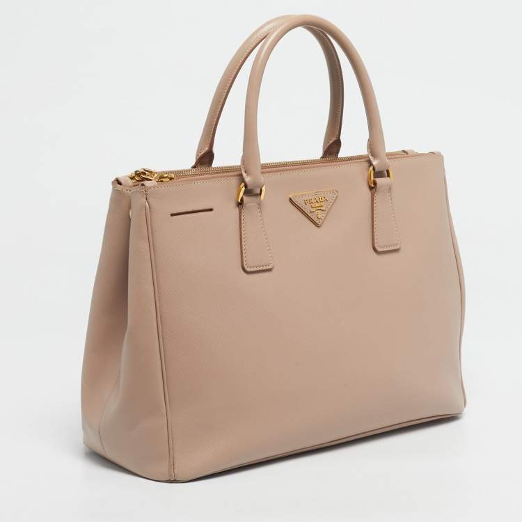 Pre Owned Prada Nude Saffino Leather Medium Double Zip Tote