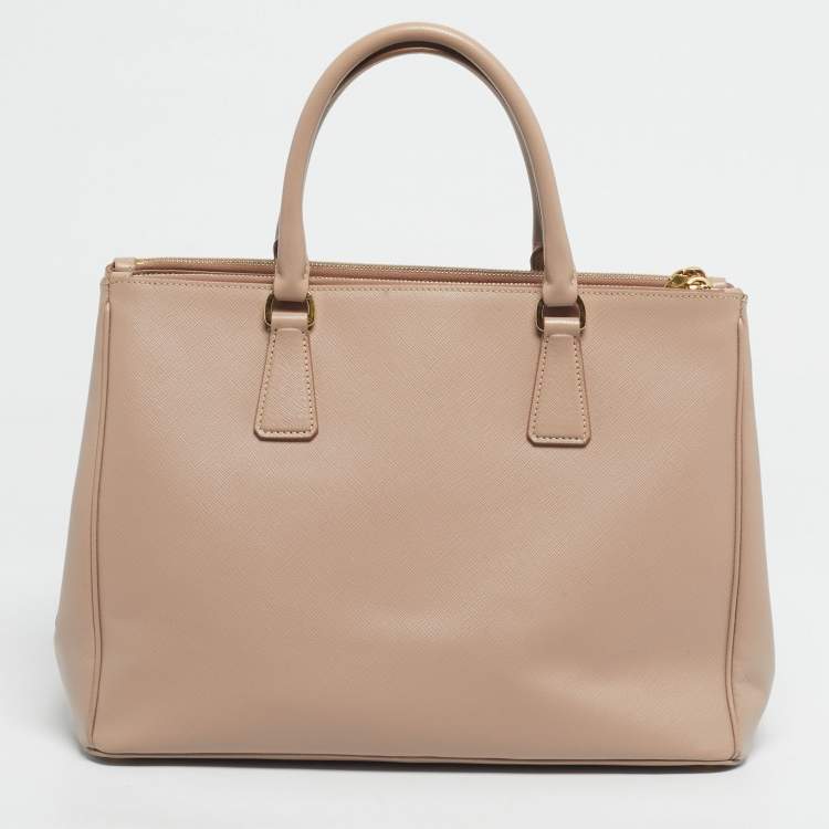 Pre Owned Prada Nude Saffino Leather Medium Double Zip Tote