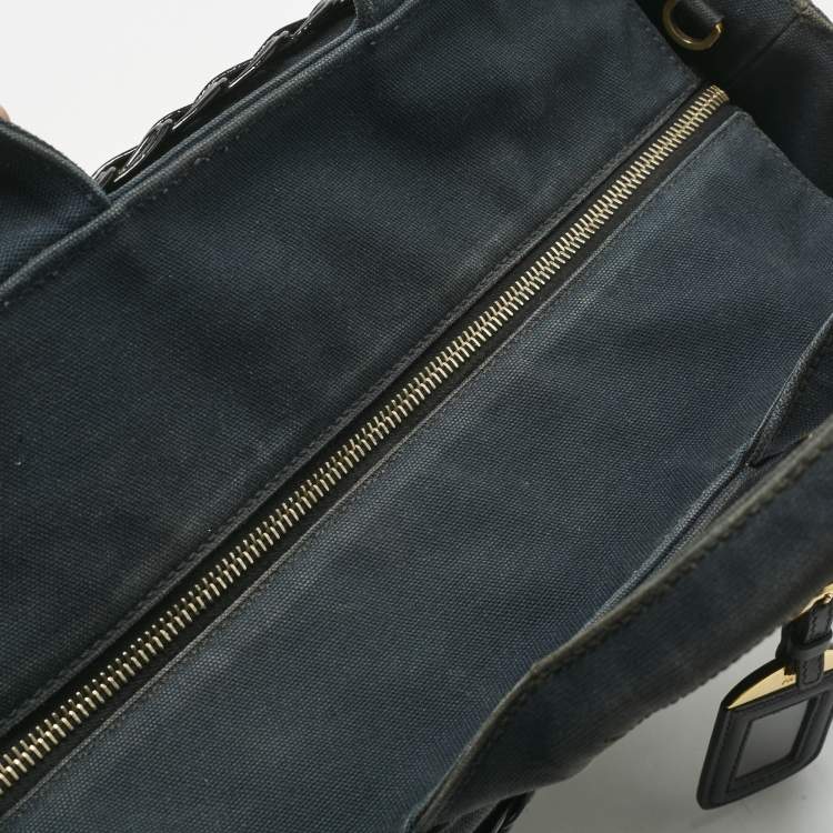 Pre Owned Prada Black Wicker and Canvas Large Midollino Tote