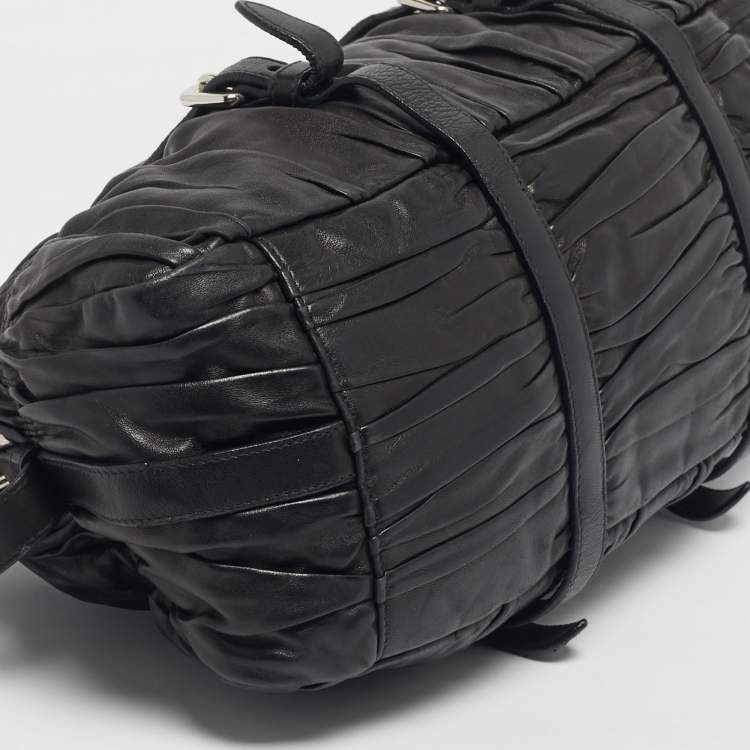 Pre Owned Prada Black Gaufre Leather Tote