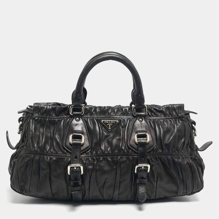 Pre Owned Prada Black Gaufre Leather Tote