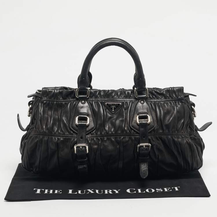 Pre Owned Prada Black Gaufre Leather Tote