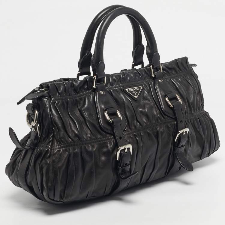 Pre Owned Prada Black Gaufre Leather Tote