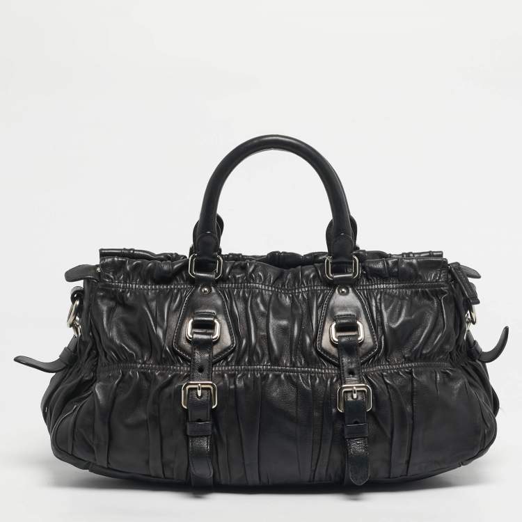 Pre Owned Prada Black Gaufre Leather Tote