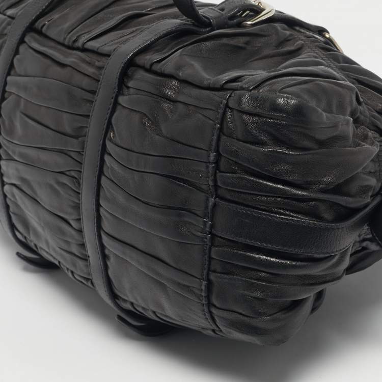 Pre Owned Prada Black Gaufre Leather Tote