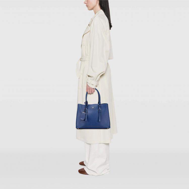Pre Owned Prada Blue Medium Saffiano Cuir Double Satchel