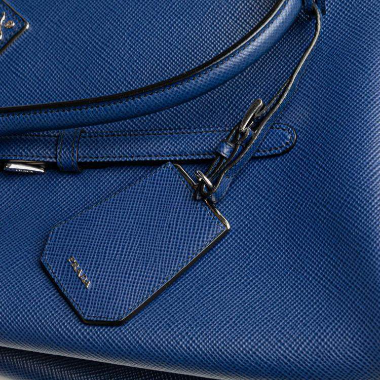 Pre Owned Prada Blue Medium Saffiano Cuir Double Satchel
