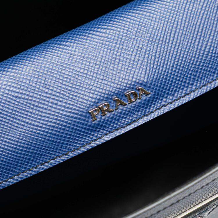 Pre Owned Prada Blue Medium Saffiano Cuir Double Satchel