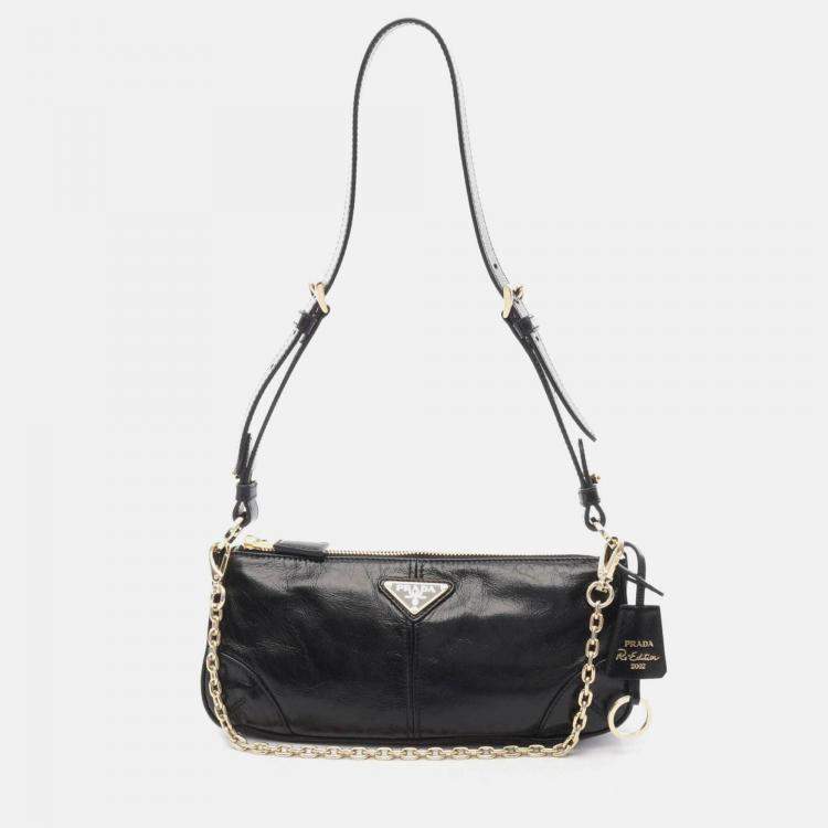 Pre Owned Prada Re-Edition Black Leather Shoulder Bag