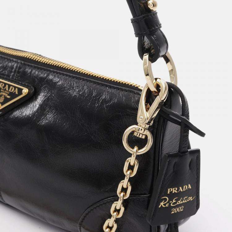 Pre Owned Prada Re-Edition Black Leather Shoulder Bag