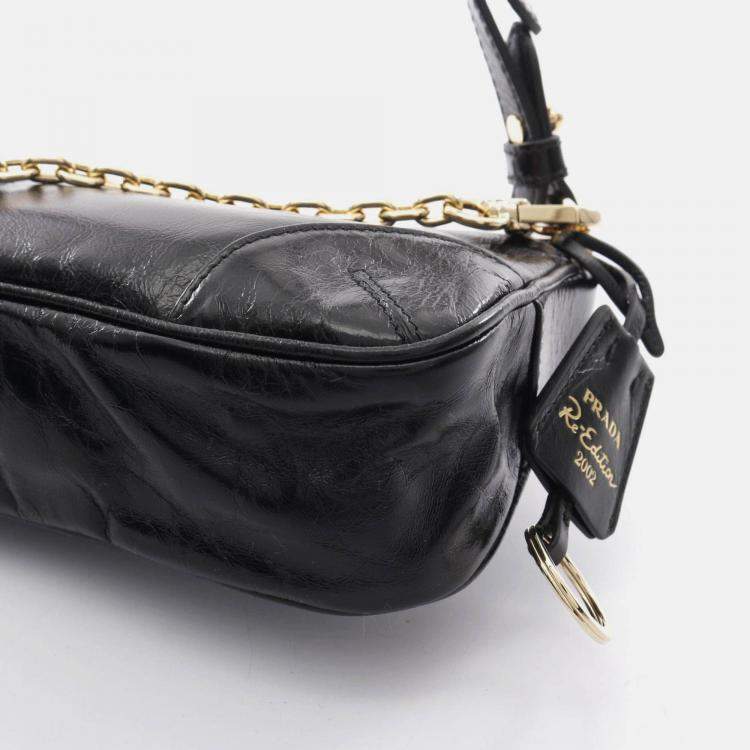 Pre Owned Prada Re-Edition Black Leather Shoulder Bag