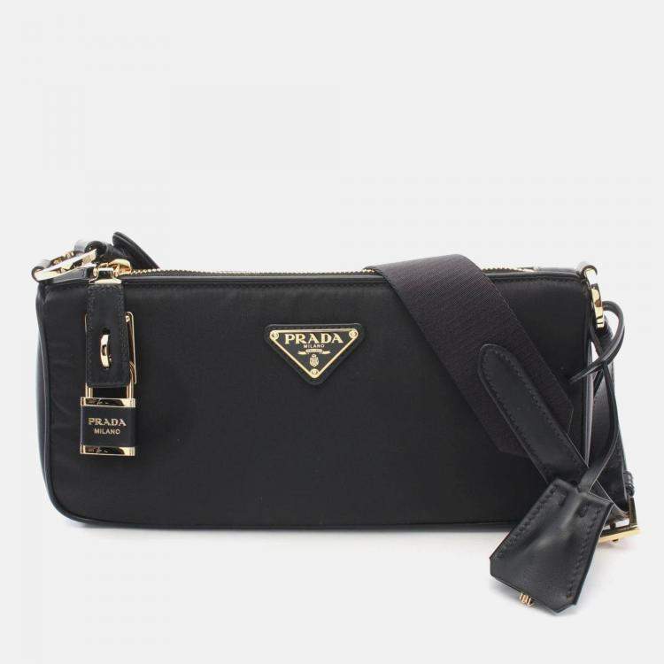 Pre Owned Prada Tessuto Black Nylon Leather Shoulder Bag