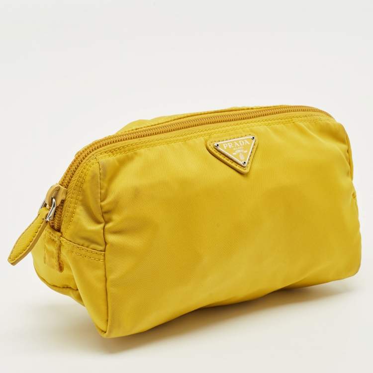 Pre Owned Prada Yellow Tessuto Nylon Cosmetic Pouch