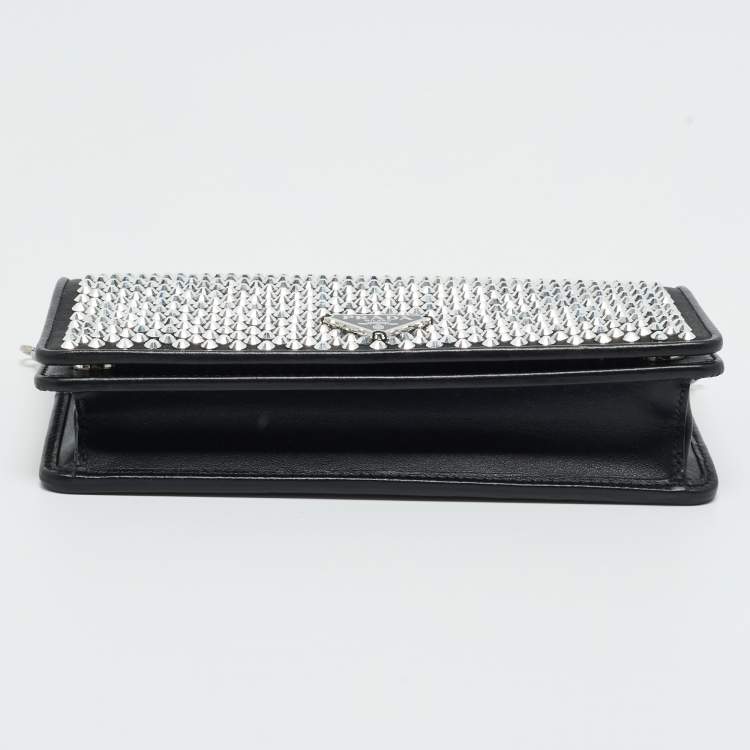 مملوكة مسبقًا Prada Black Satin Crystal Embellished Wallet on Chain