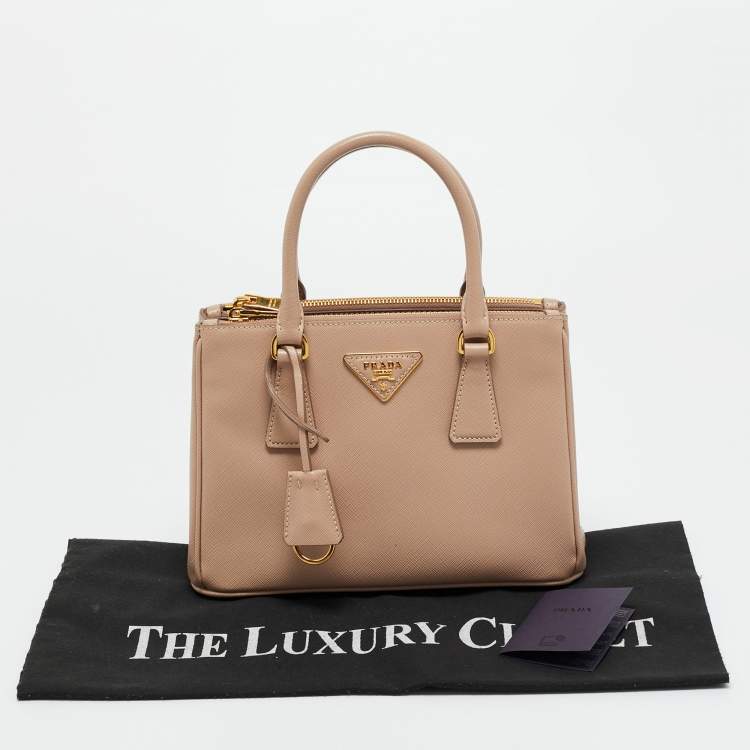 Pre Owned Prada Beige Saffiano Lux Leather Small Galleria Tote