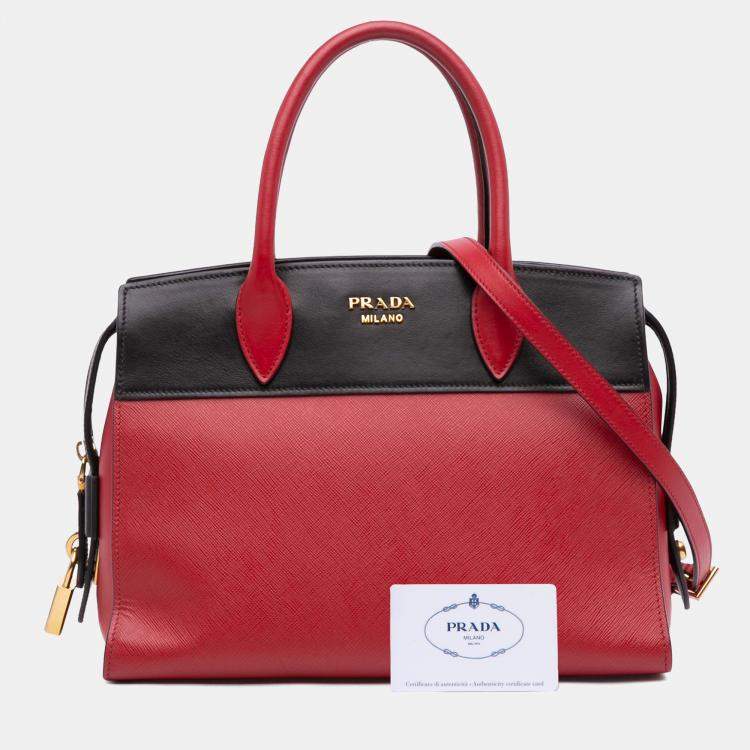 مملوكة مسبقًا Prada Red Saffiano And City Calf Esplanade Satchel