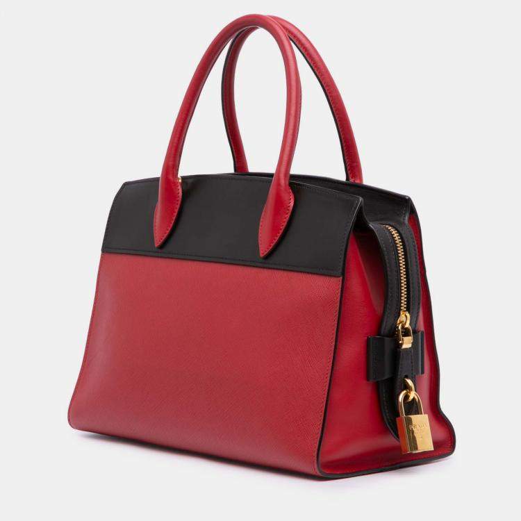 مملوكة مسبقًا Prada Red Saffiano And City Calf Esplanade Satchel