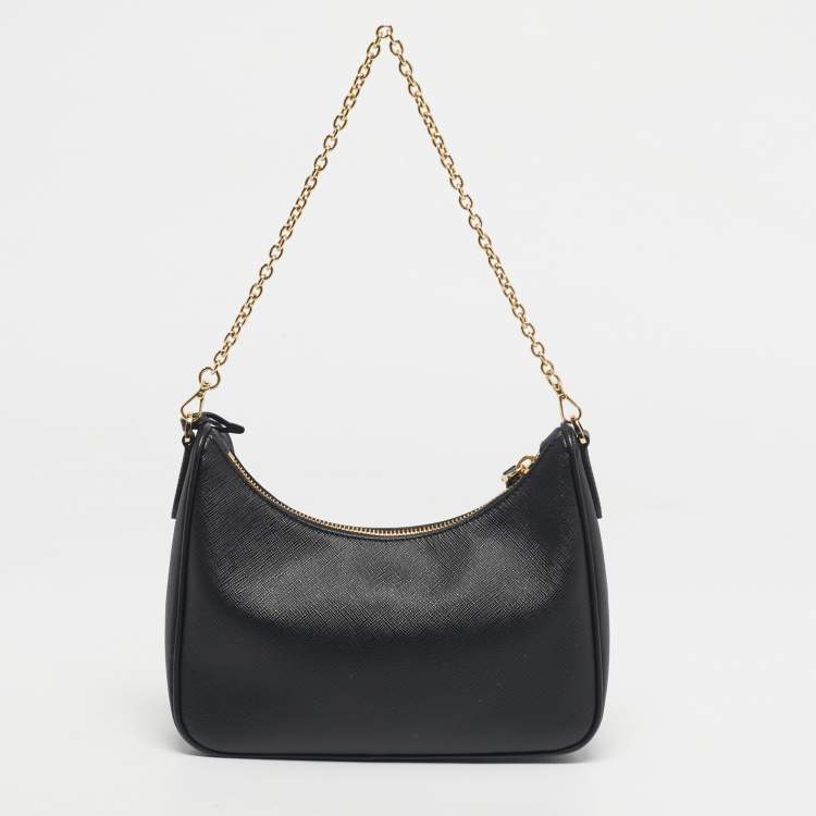 Pre Owned Prada Black Saffiano Leather Re-Edition 2005 Shoulder Bag