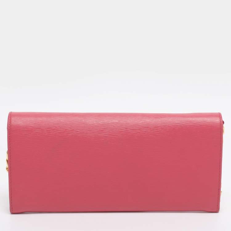 Pre Owned Prada Pink Vitello Move Leather Logo Flap Wallet On Chain