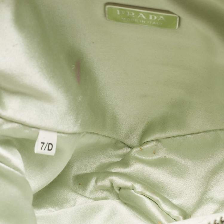 Pre Owned Prada Mint Green Satin Crystal Studded Triangle Shoulder Bag