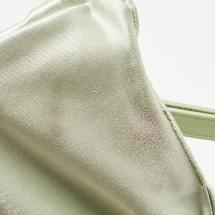 Pre Owned Prada Mint Green Satin Crystal Studded Triangle Shoulder Bag