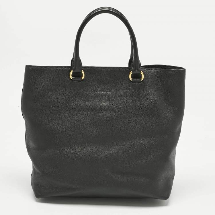 Pre Owned Prada Black Vitello Danio Leather Shopper Tote