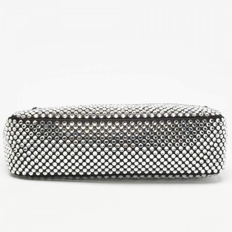 Pre Owned Prada Black Satin Crystals Re-Edition 2000 Shoulder Bag