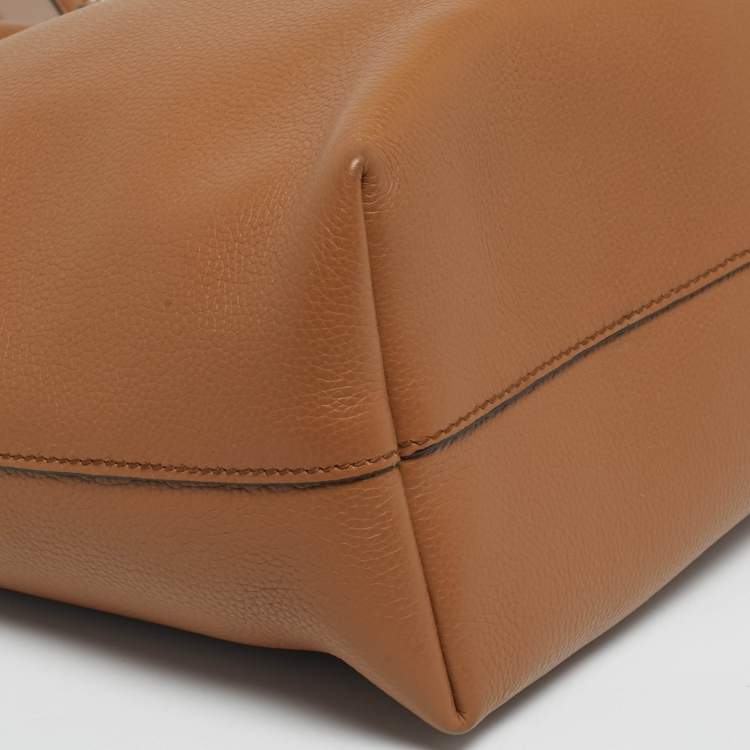 Pre Owned Prada Brown Vitello Phoenix Leather Shopper Tote
