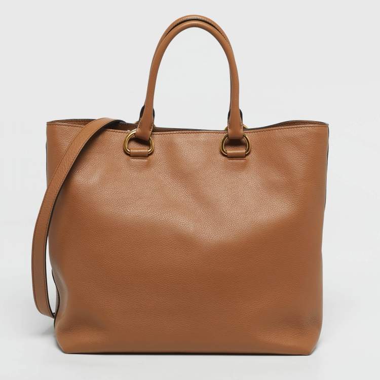 Pre Owned Prada Brown Vitello Phoenix Leather Shopper Tote