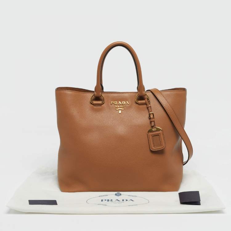 Pre Owned Prada Brown Vitello Phoenix Leather Shopper Tote