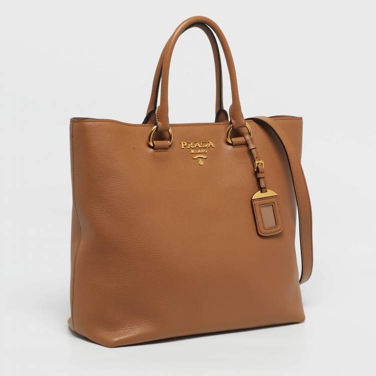 Pre Owned Prada Brown Vitello Phoenix Leather Shopper Tote