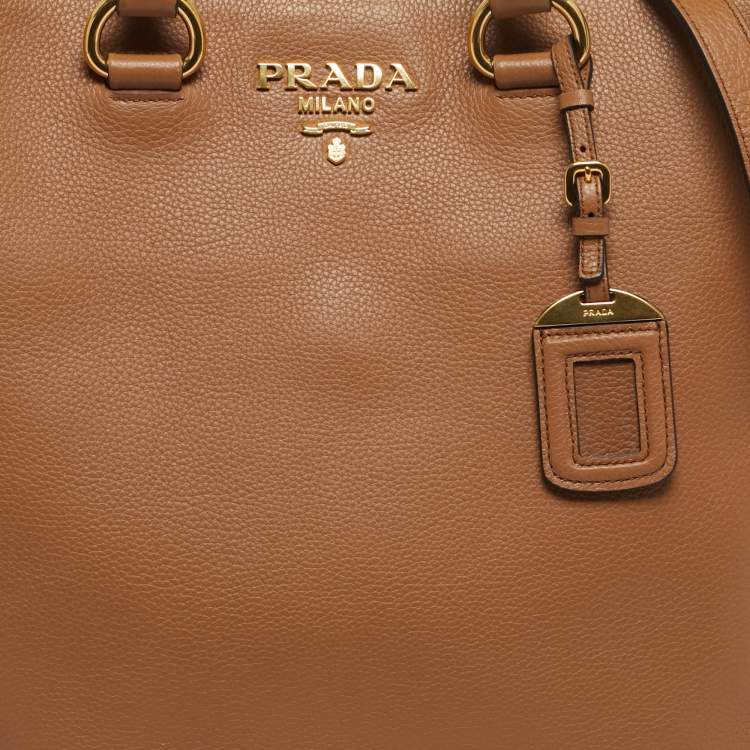 Pre Owned Prada Brown Vitello Phoenix Leather Shopper Tote