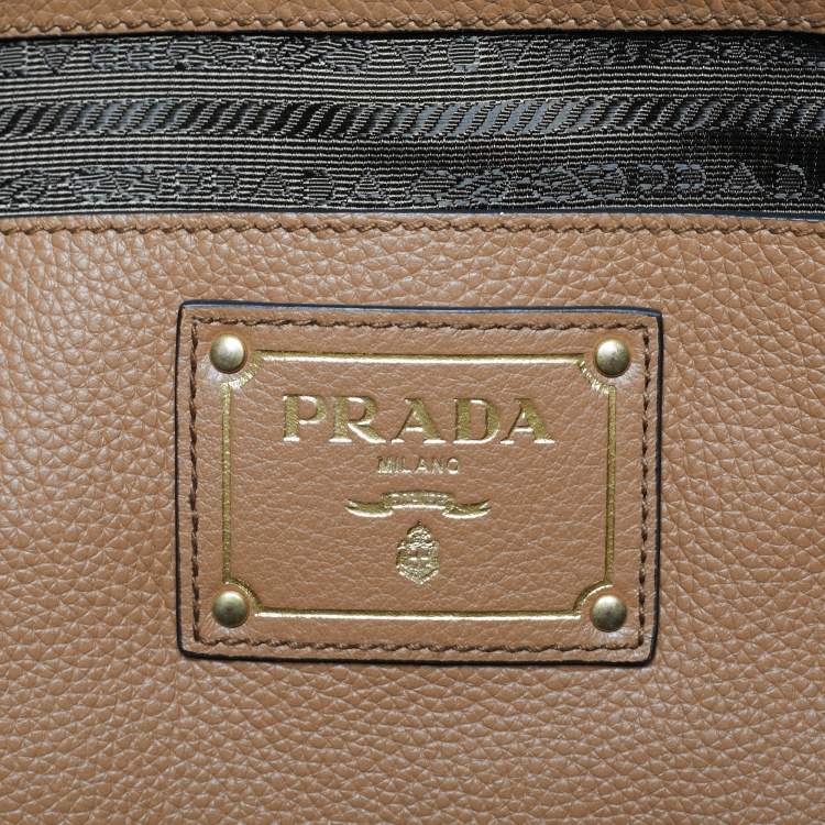 Pre Owned Prada Brown Vitello Phoenix Leather Shopper Tote