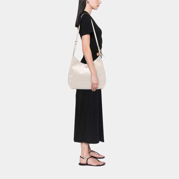 Pre Owned Prada White Maxi Spazzolato Cleo Crossbody