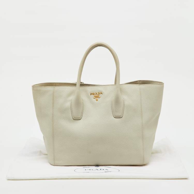 Pre Owned Prada Off White Vitello Daino Leather Tote