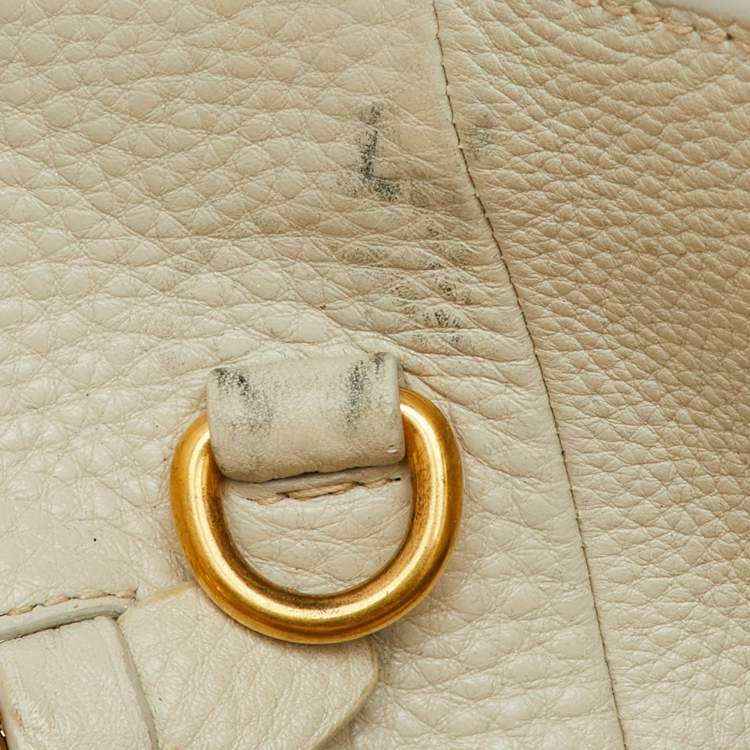 Pre Owned Prada Off White Vitello Daino Leather Tote
