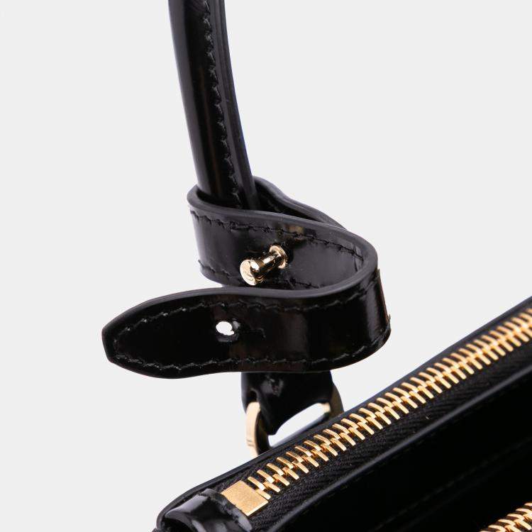 Pre Owned Prada Black Mini Brushed Leather Floral Print Galleria Double Zip Satchel