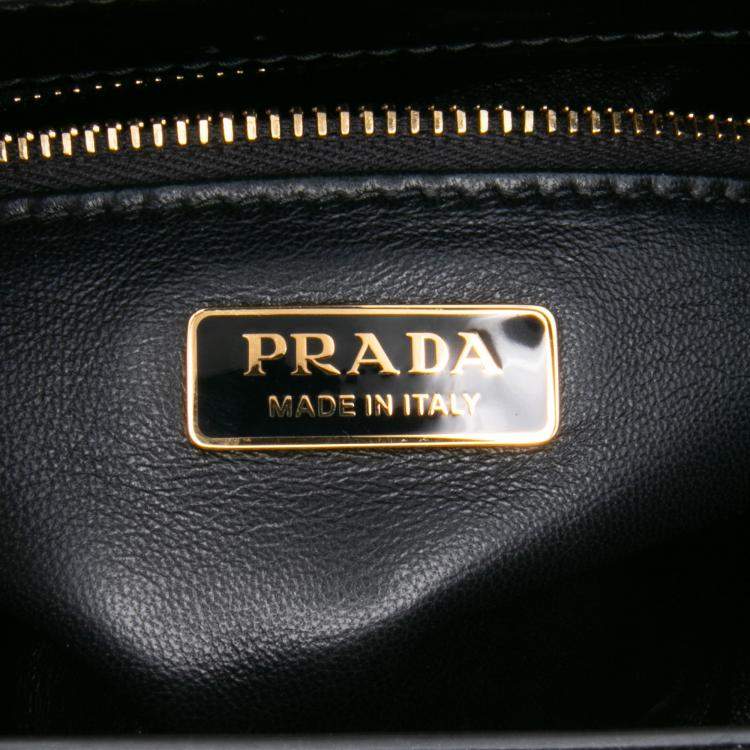 Pre Owned Prada Black Mini Brushed Leather Floral Print Galleria Double Zip Satchel